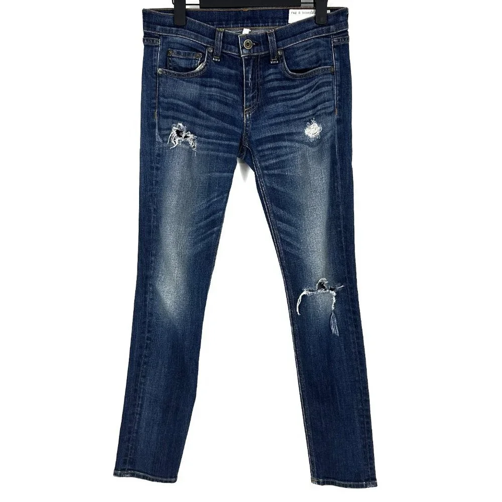 Rag & Bone Dre Low-Rise Slim Boyfriend Jeans Phoenix‎ Distressed Wash Size 25